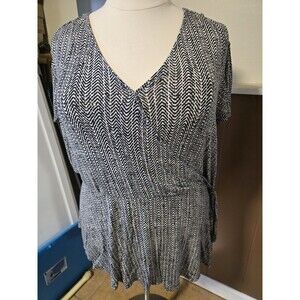 EVRI Black White Short Sleeve Women's Blouse Top Shirt Plus Size 3X Stretchy